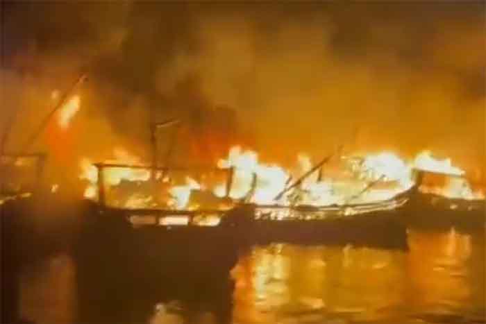 Visakhapatnam News : विशाखापट्टनम बंदरगाह में लगी भीषण आग...अनगिनत नाव जलकर हुआ खाक