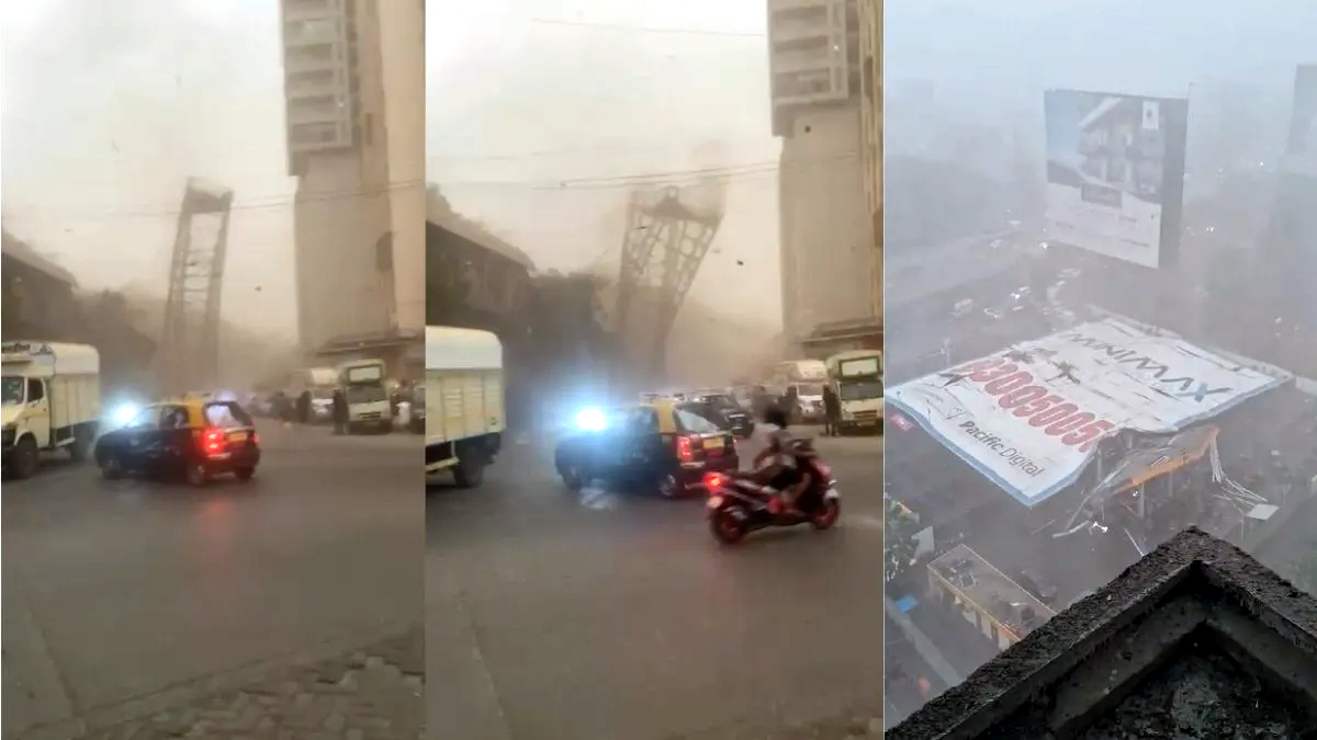 मुंबई में तूफान का कहर, गिरी लोहे की बनी सीढ़ियां और बिल बोर्ड